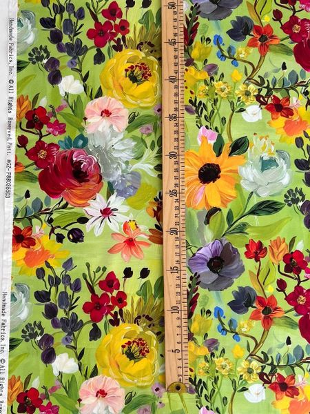 ЯРКИЕ АКВАРЕЛЬНЫЕ ЦВЕТЫ НА ЗЕЛЕНОМ - 100% ХЛОПОК 5