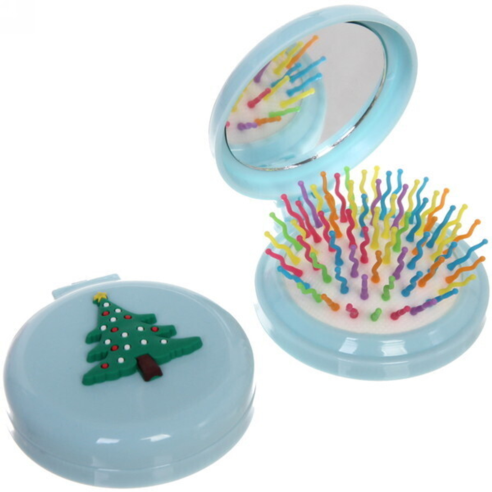 Расчёска массажная складная с зеркалом «Funny friends - Ёлочка», цвет микс, d-6см (пакет с подвесом)