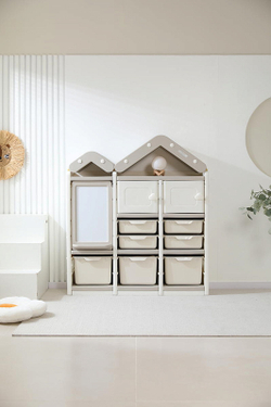 Стеллаж для игрушек UNIX Kids House 7 ящиков, 2 полки с дверцей Grey