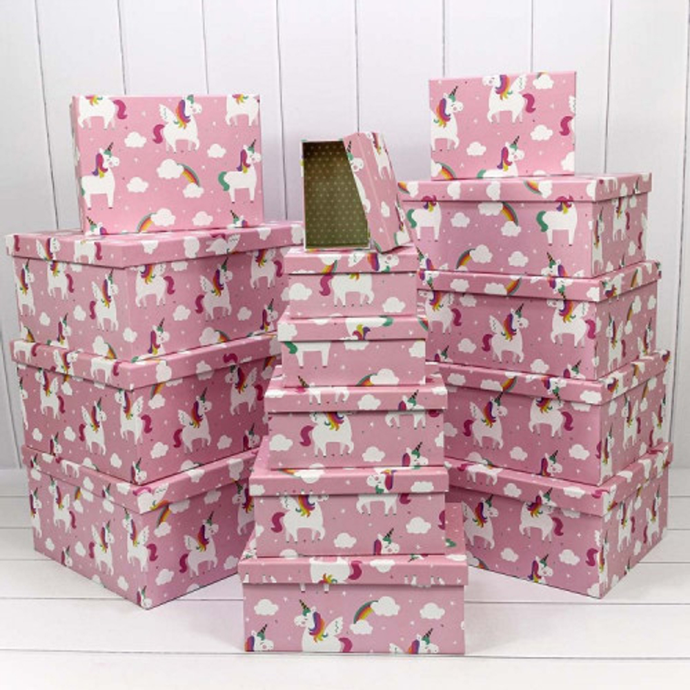 Коробка 42.5х33х17.6 см Набор 15 шт "Единороги на розовом фоне" (Розовый)
