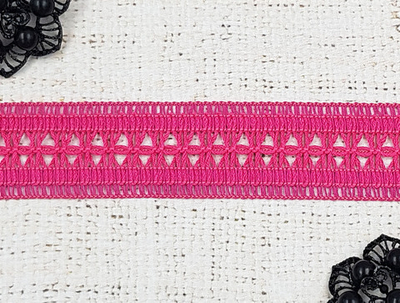 Кружево хлопковое/Тесьма вязаная, рис. 6243, ш. 3,2 см (пр-во Беларусь), фуксия