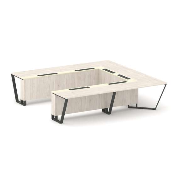 Steel Meet Стол переговорный П-образный KM-PR.B.SP-11P Денвер Светлый/Ваниль Глянец/Металл Антрацит