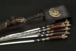 Набор шампуров "Звери Лесные" в чехле из натуральной кожи