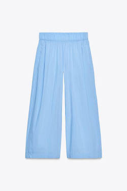 ZARA БРЮКИ ИЗ ПОПЛИНА С ЗАЩИПАМИ — ZW COLLECTION, СИНИЙ