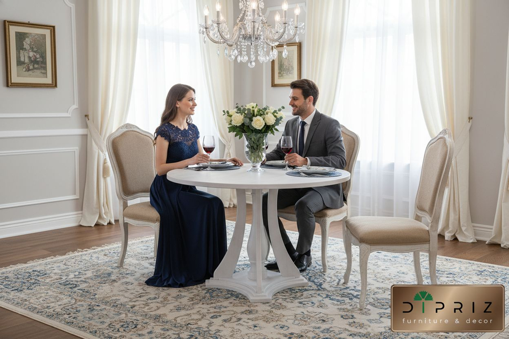 Стол кухонный, 100х100х75, Эванс, обеденный, круглый, из массива дерева, серый, Dipriz