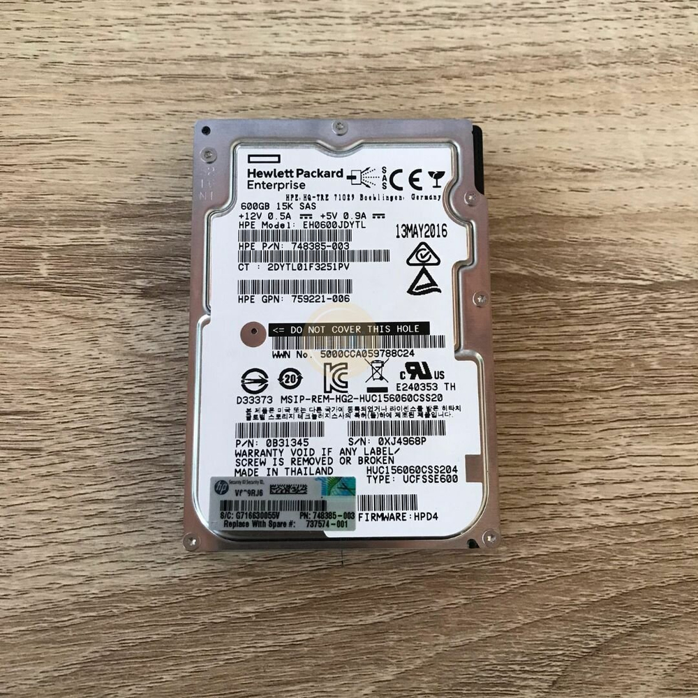 Серверный HDD HP 600GB 2.5 SFF SAS 12Gb/s 15k EH0600JDYTL 748385-003 759221-006 0B31345