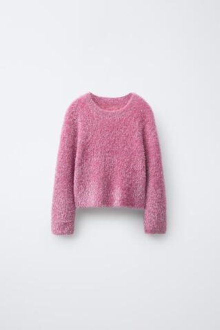 ZARA СВИТЕР ИЗ ВОРСИСТОГО ТРИКОТАЖА С БЛЁСТКАМИ, РОЗОВЫЙ