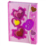 Блокнот в футляре 14 см * 20 см, гребень, Alingar, ламинация, глиттер, клапан с кодовым замочком, 50 л., линия,"Три сердца", сиреневый