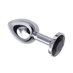 Маленькая серебристая анальная втулка 6см с чёрным кристаллом ToyFa Metal 712003
