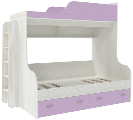 Двухъярусная кровать КарИВи Дуэт-15 с деревянной лестницей Белое Дерево Ирис