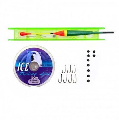 Набор рыболова для летней рыбалки Три Кита (комплект: оснащенное мотовило, леска, поплавок, крючки, грузила). (Оснастка для поплавочной рыбалки)