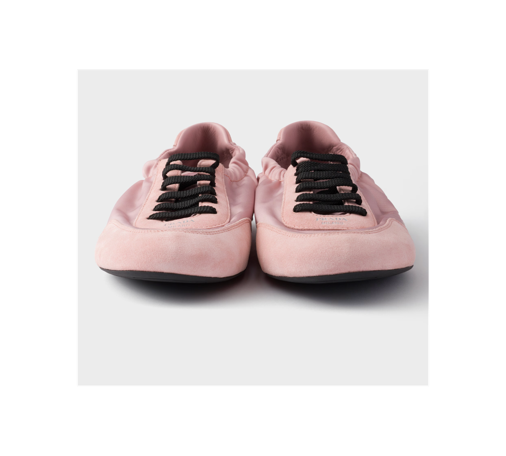 Женские кроссовки Prada Re-Nylon и замша, розовые