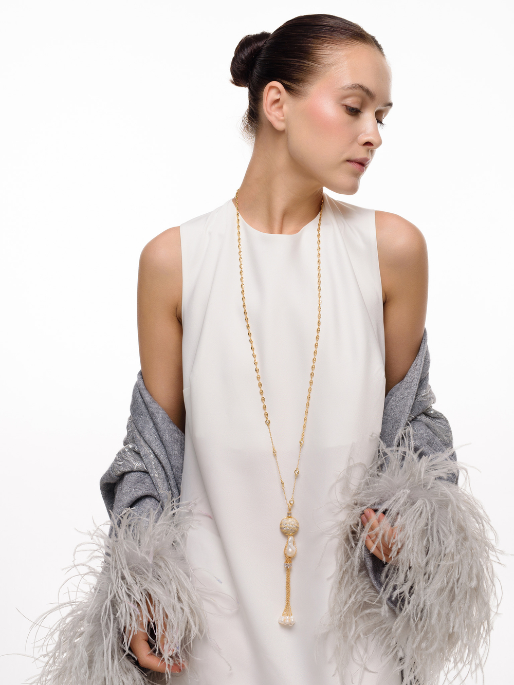 Колье "Round Shine Brush Pearl" Gold