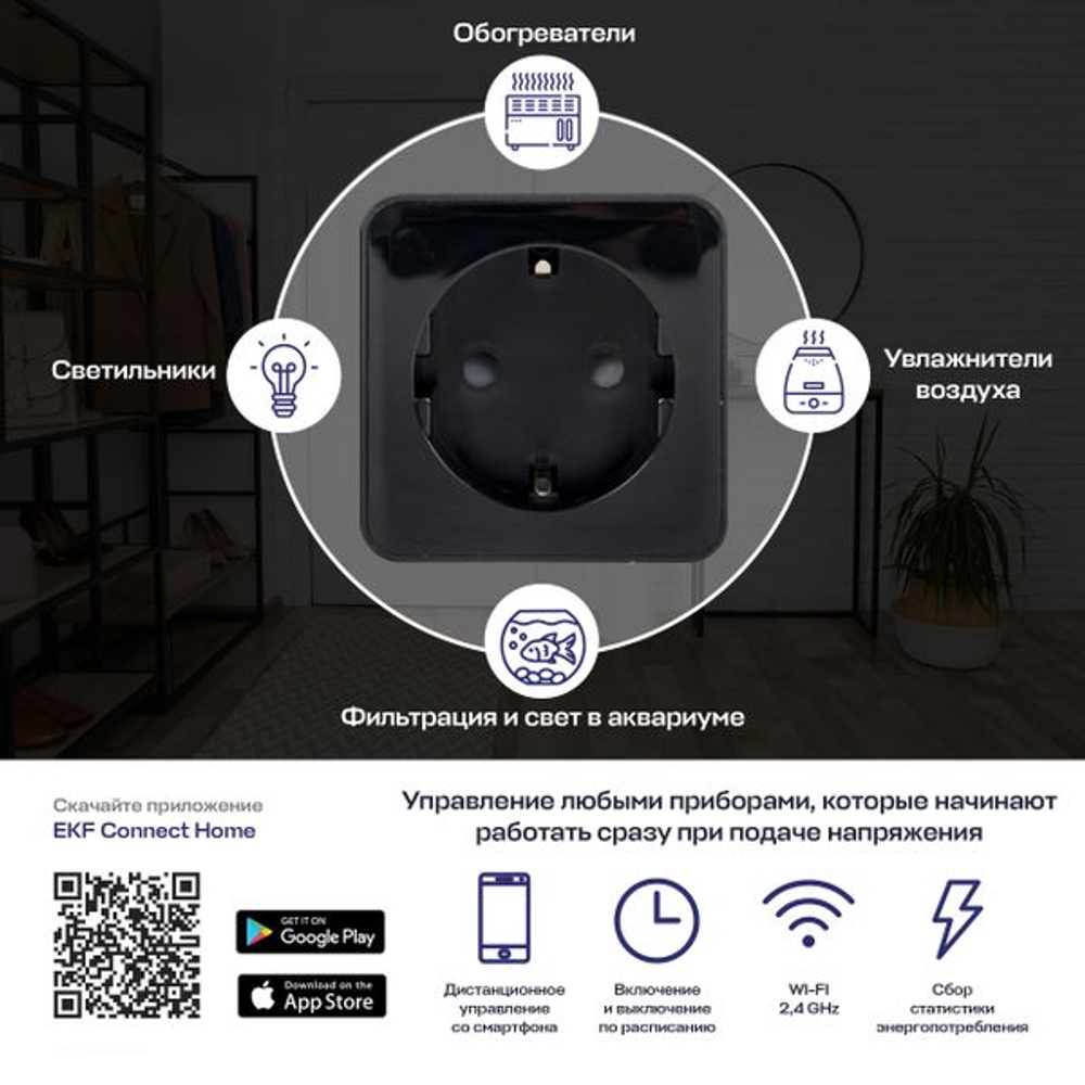 Умная розетка EKF Сonnect PRO Wi-Fi черная