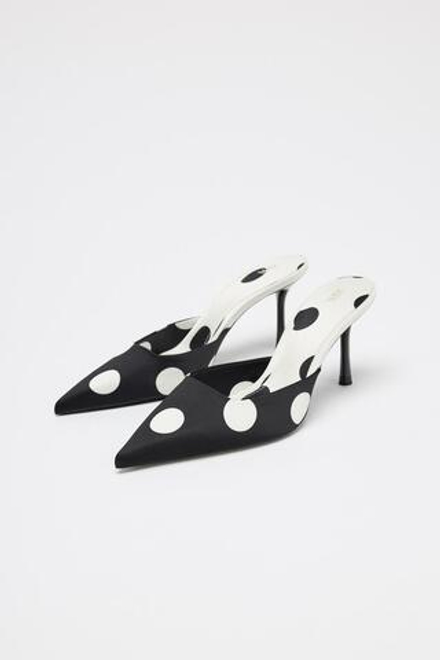 ZARA АТЛАСНЫЕ ТУФЛИ-МЮЛИ В ГОРОШЕК, РАЗНОЦВЕТНЫЙ