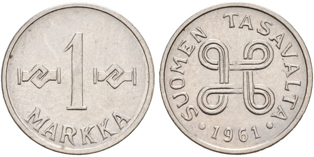 Финляндия 1 марка, 1953 - 1962 Крест Святого Ханнеса XF