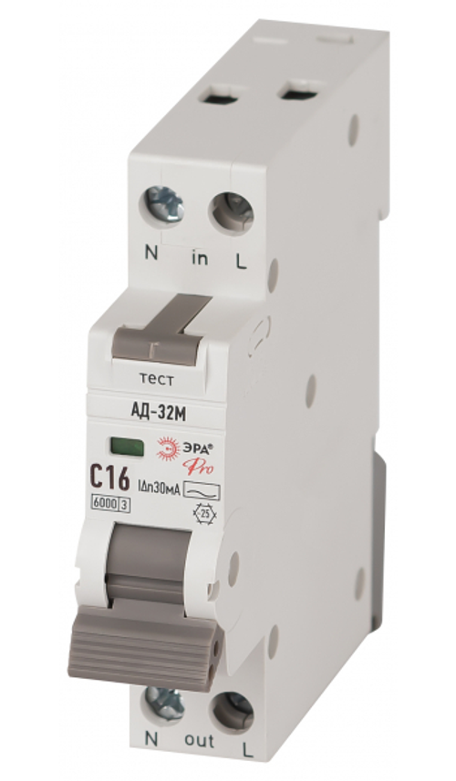 Автоматический выключатель дифференциального тока 2П 16А 30мА 6кА DM32E2C16AC30 АД-32M электронное тип АС ЭРА