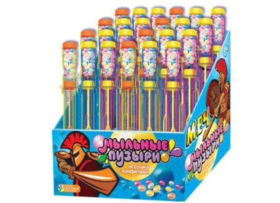 Игрушка с конфетами меч мыльные пузыри 7г*24шт (6бл) SC-54