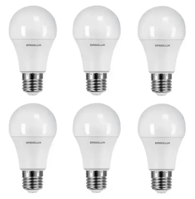 Ergolux Лампа LED-A60-11W-E27-6K, ЛОН, дневной свет, 6 шт