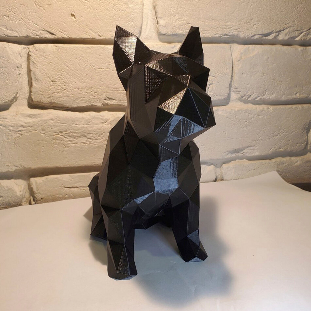 Фигурка БУЛЬДОГ, низкополигональная, дизайнерская. Low Poly Bulldog 24см., черная