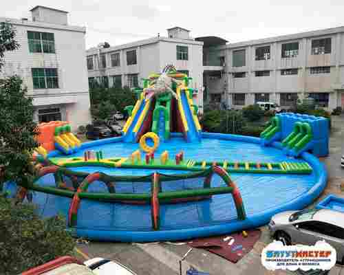 Надувной аквапарк с бассейном и горками «Кроко Остров», 25×20×8 м