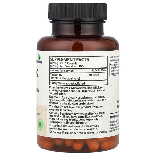 Futurebiotics, Витамин K2 в виде MK-7, 100 мкг, 100 вегетарианских капсул