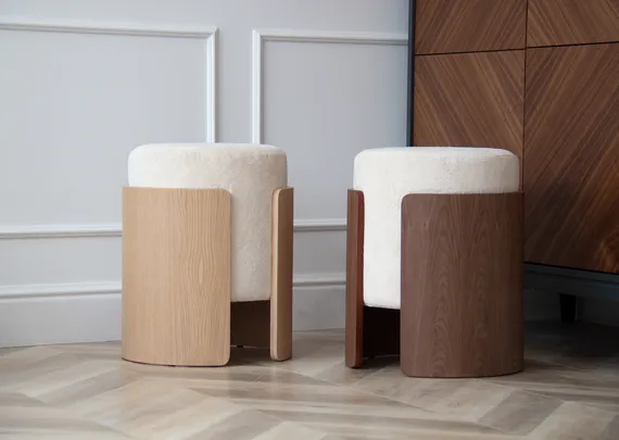 Пуф Lagom (молочный, натуральный дуб)