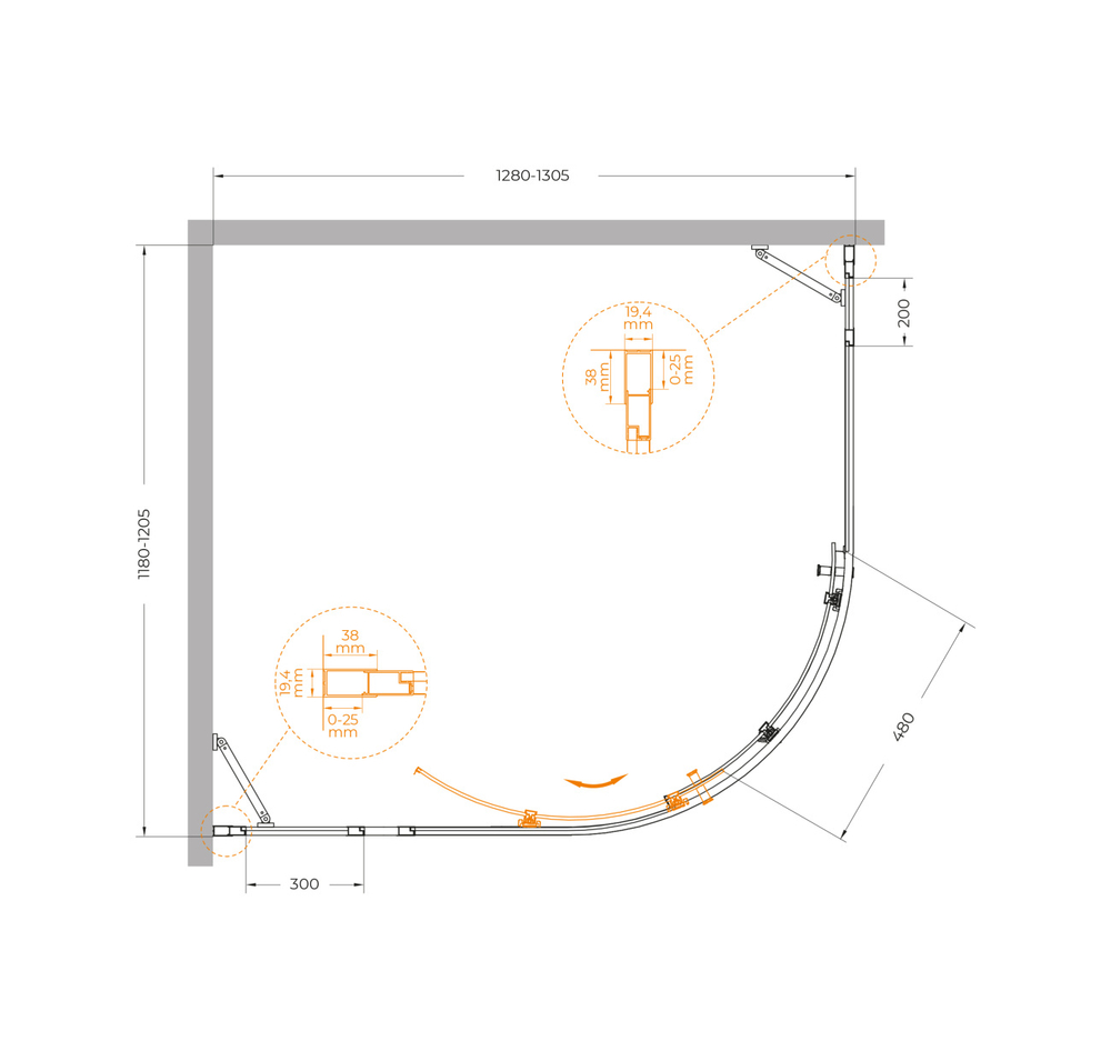 Душевой уголок Cezares MOLVENO-RH-11-130/120-C-Cr-IV, 130х120х195, профиль хром, стекло прозрачное
