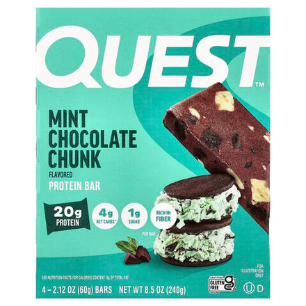 Quest Nutrition, протеиновый батончик, мята и шоколадная крошка, 4 шт. по 60 г (2,12 унции)