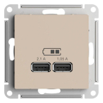ATLASDESIGN USB РОЗЕТКА A+A, 5В/2,1А, 2х5В/1,05А, механизм, ПЕСОЧНЫЙ