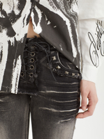 Женские Джинсы (Regular Fit) Sadie Black Washed Studded Lace Up Flare