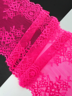 Кружево шантильи розовое неоновое эластичное ширина 22 см