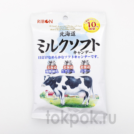 Жевательные конфеты с молочным вкусом Ribon Hokkaido Soft, 110 гр