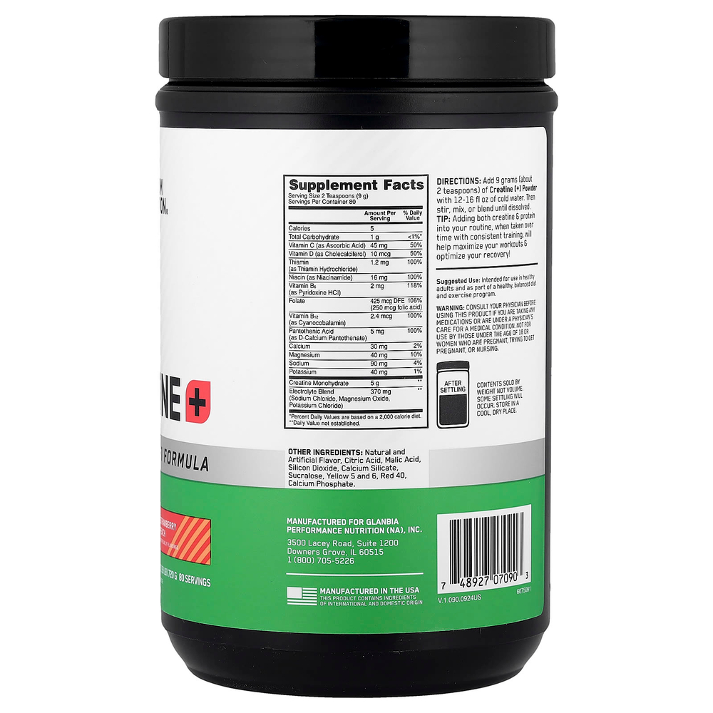 Optimum Nutrition, Creatine +, клубника и персик, 720 г (1,58 фунта)