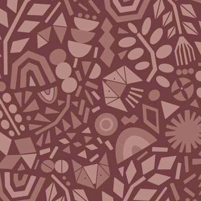 Геометрические цветы и лисы котыю Бордовый