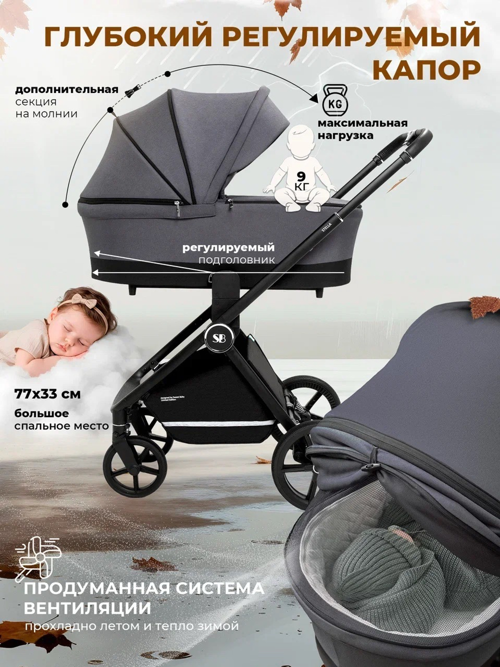 Модульная коляска Sweet Baby Stella Dark Grey