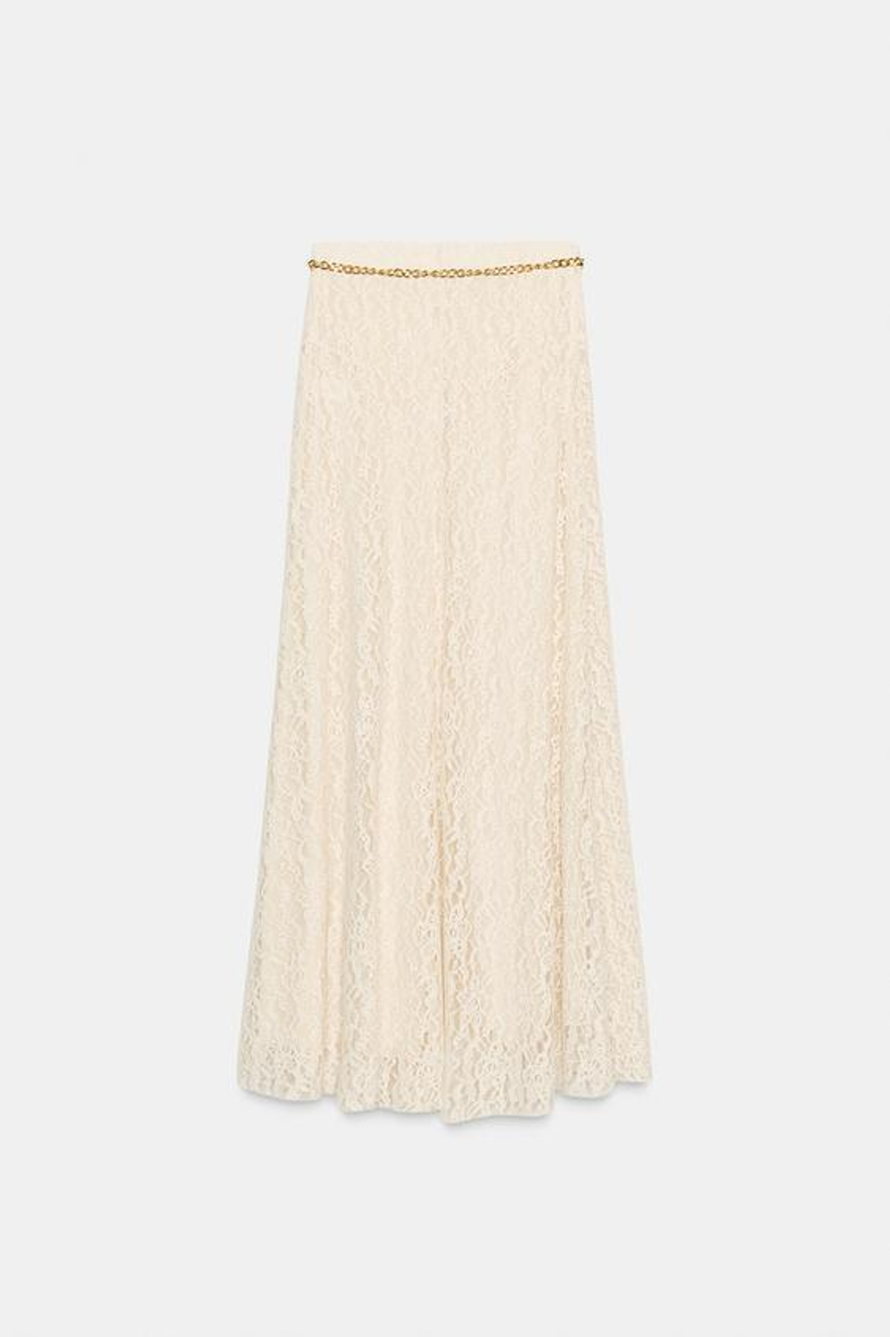 ZARA ЮБКА МИДИ С ПОЯСОМ-ЦЕПОЧКОЙ, ЭКРЮ