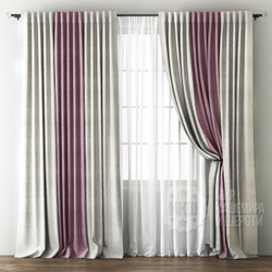 Комплект штор с тюлью: КРИСТЕН (арт. BL01-242-14) - 300х270, (170х270)х2 см. - (Возможна высота 250 см.) - кремовый - розовый