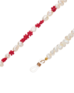 Цепочка на очки, жемчуг, цветы красные