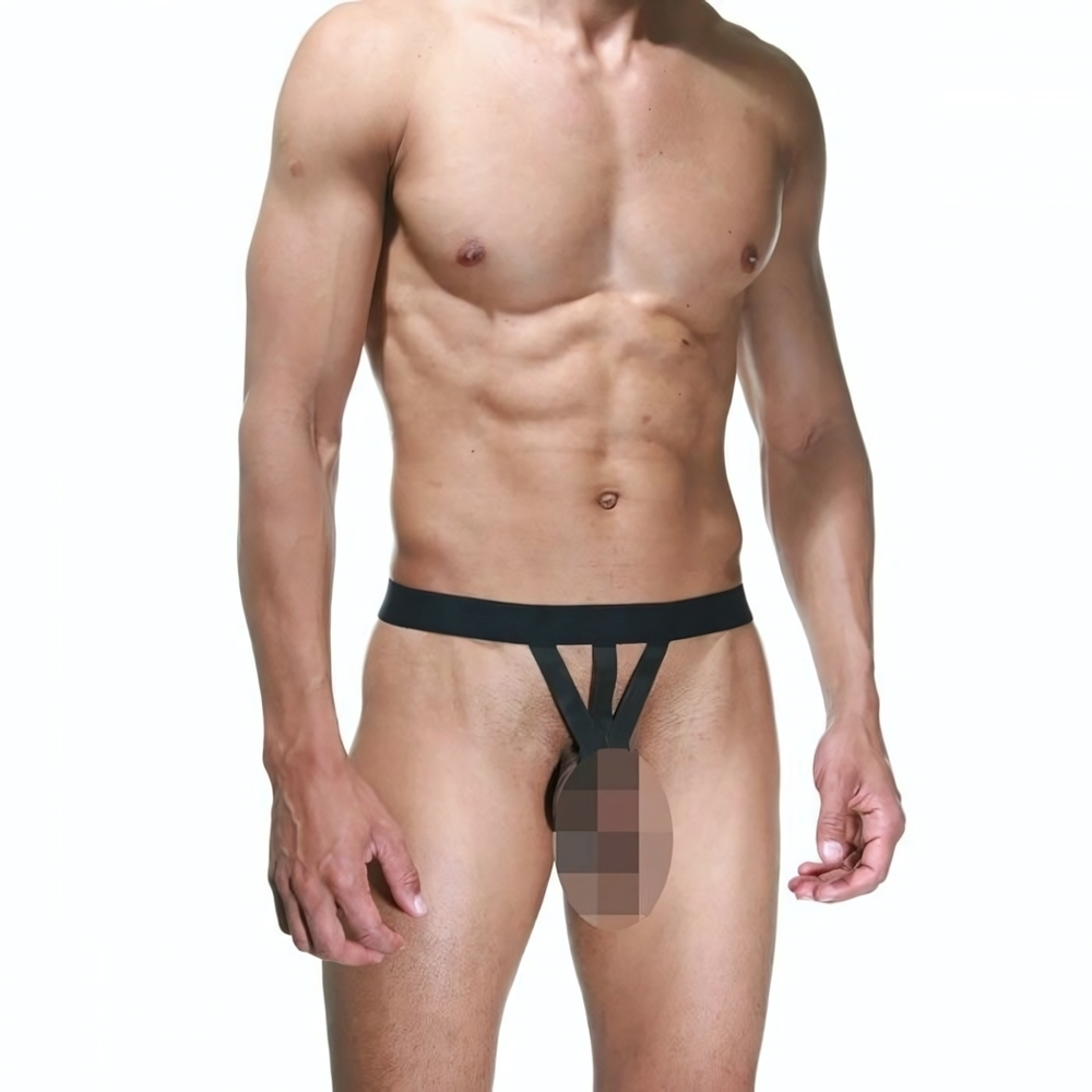 Мужские откровенные трусы из черных ремешков (Размер: L-XL) (Цвет: черный)