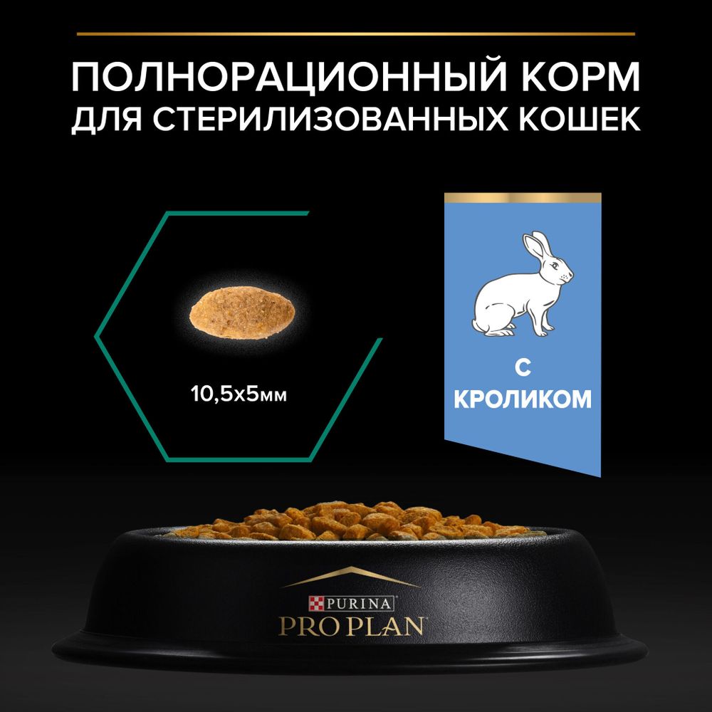 Уценка! Срок 06.08.26/ Сухой корм Pro Plan для взрослых стерилизованных кошек и кастрированных котов, с кроликом