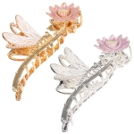 Заколка - краб для волос на блистере «ДЕ Палма», цветочек и стрекоза, цвет золото и серебро, 11.5*4см