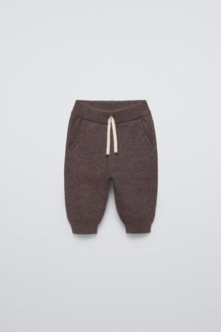 ZARA ТРИКОТАЖНЫЕ БРЮКИ-ДЖОГГЕРЫ, ТЕМНО-КОРИЧНЕВЫЙ