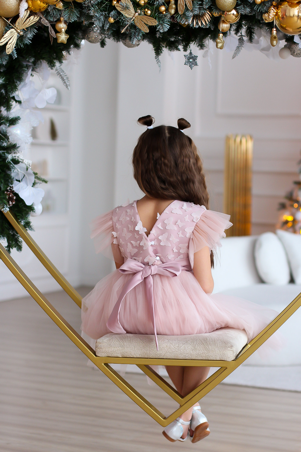 Нарядное пышное платье "Бабочки", цвет пудровый/розовый