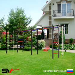 Уличная шведская стенка Sv Sport рукоход х 2 с комплектом турник прямой У54044 (Турник/Брусья/Со спинкой/Канат/кольца/лестница/Сетка)