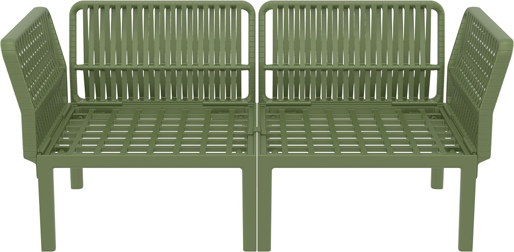 Диван пластиковый двухместный с подушками Siesta Contract Portofino Lounge, зеленый, темно-серый