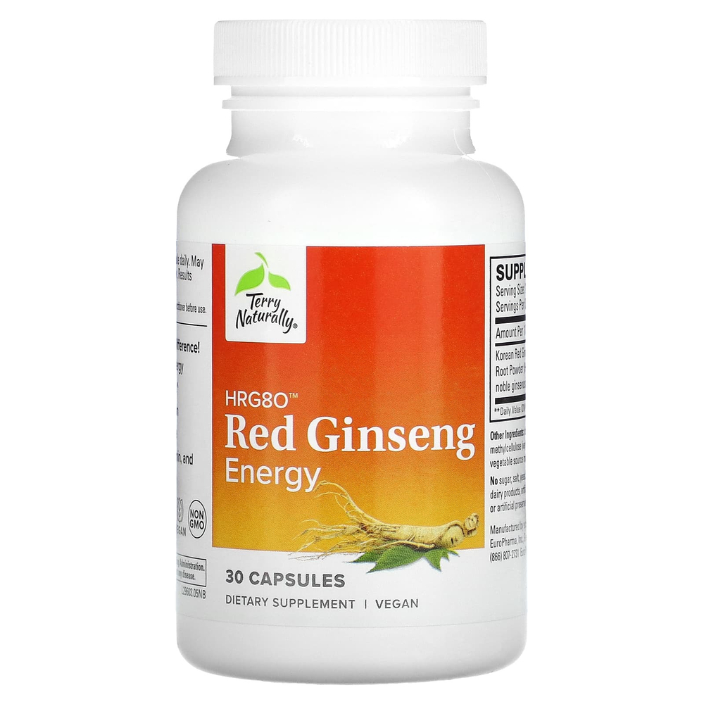 Terry Naturally, HRG80 Red Ginseng Energy, 30 капсул (200 мг в каждой капсуле)