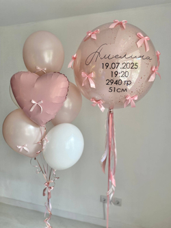 Воздушные шары бантики большой стеклянный шар пальная роза/белый №3534