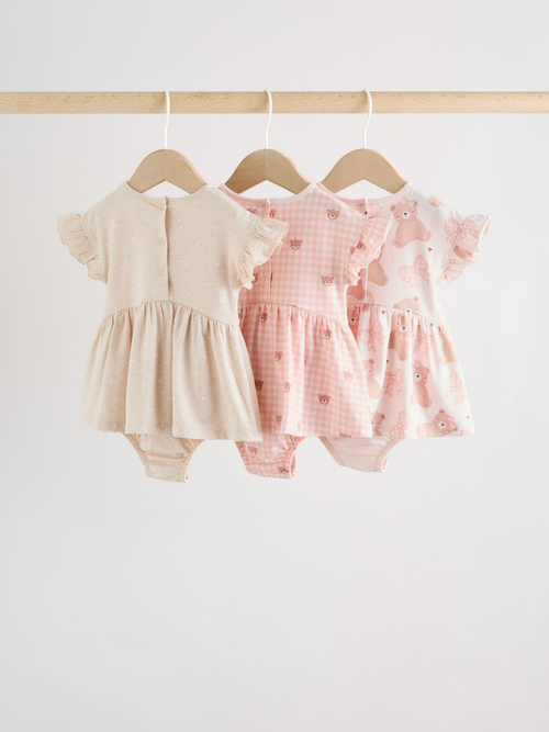 Боди с коротким рукавом для девочек Next W60-529, 3 шт., Розовый, Бежевый