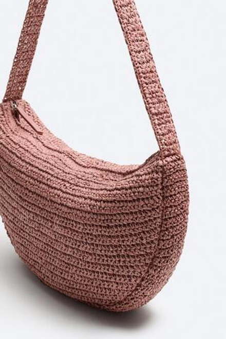ZARA ПЛЕТЕНАЯ СУМКА СРЕДНЕГО РАЗМЕРА, РОЗОВЫЙ
